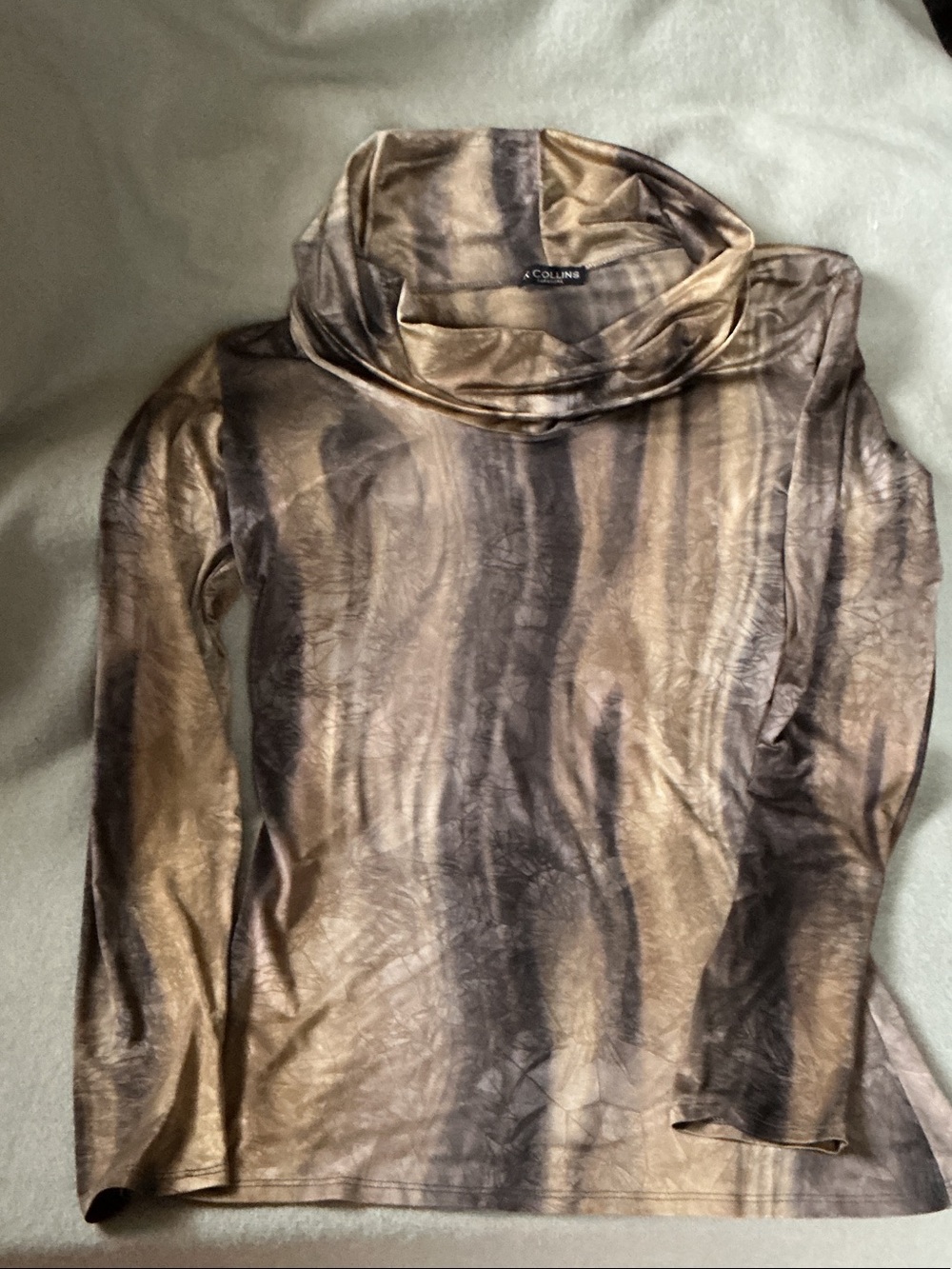 Metallic Bronze Cowl-Neck Long-Sleeve Top